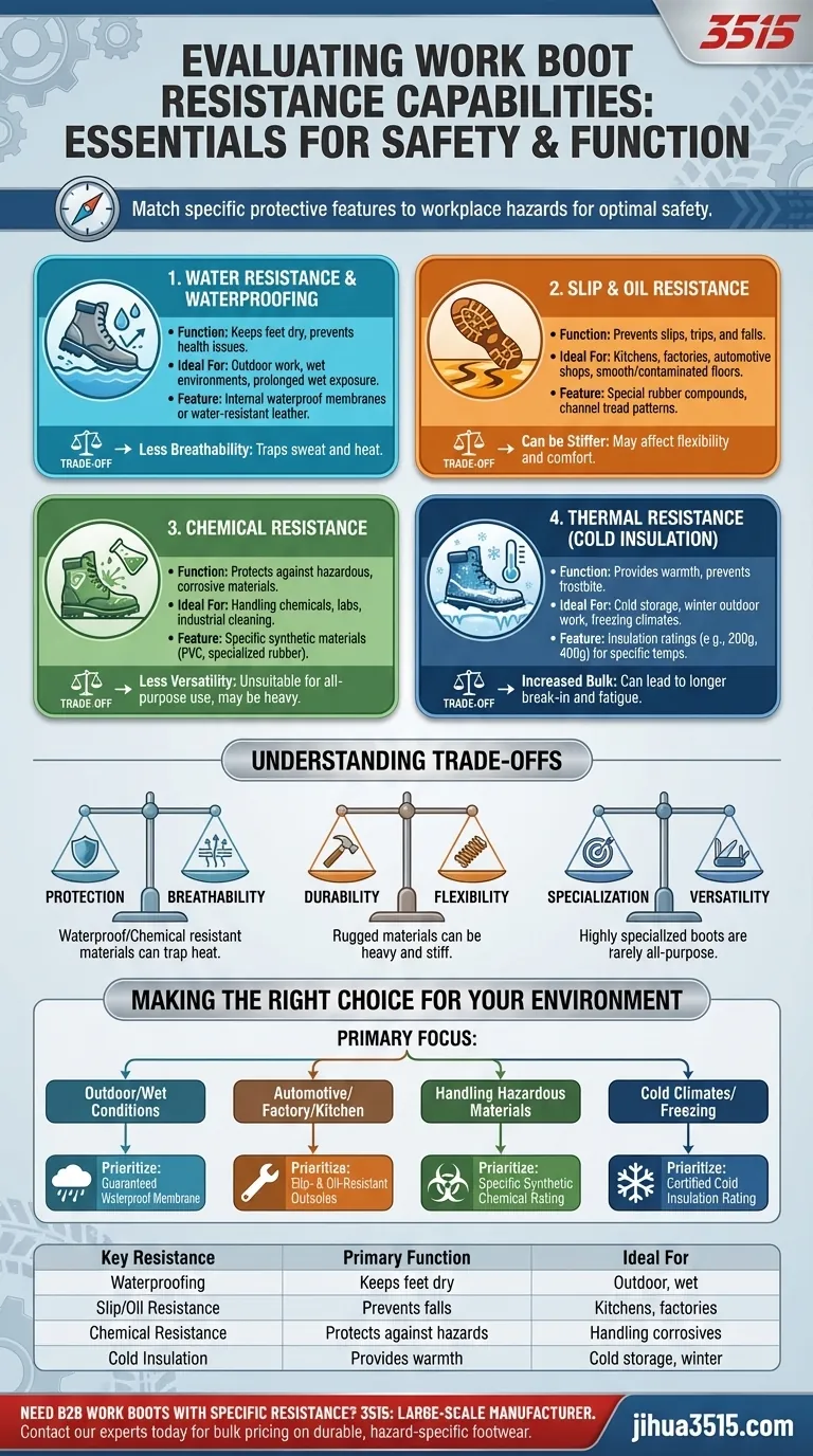작업화에서 평가해야 할 내성 능력은 무엇입니까? 직업 위험에 맞는 부츠 보호 기능 시각적 가이드