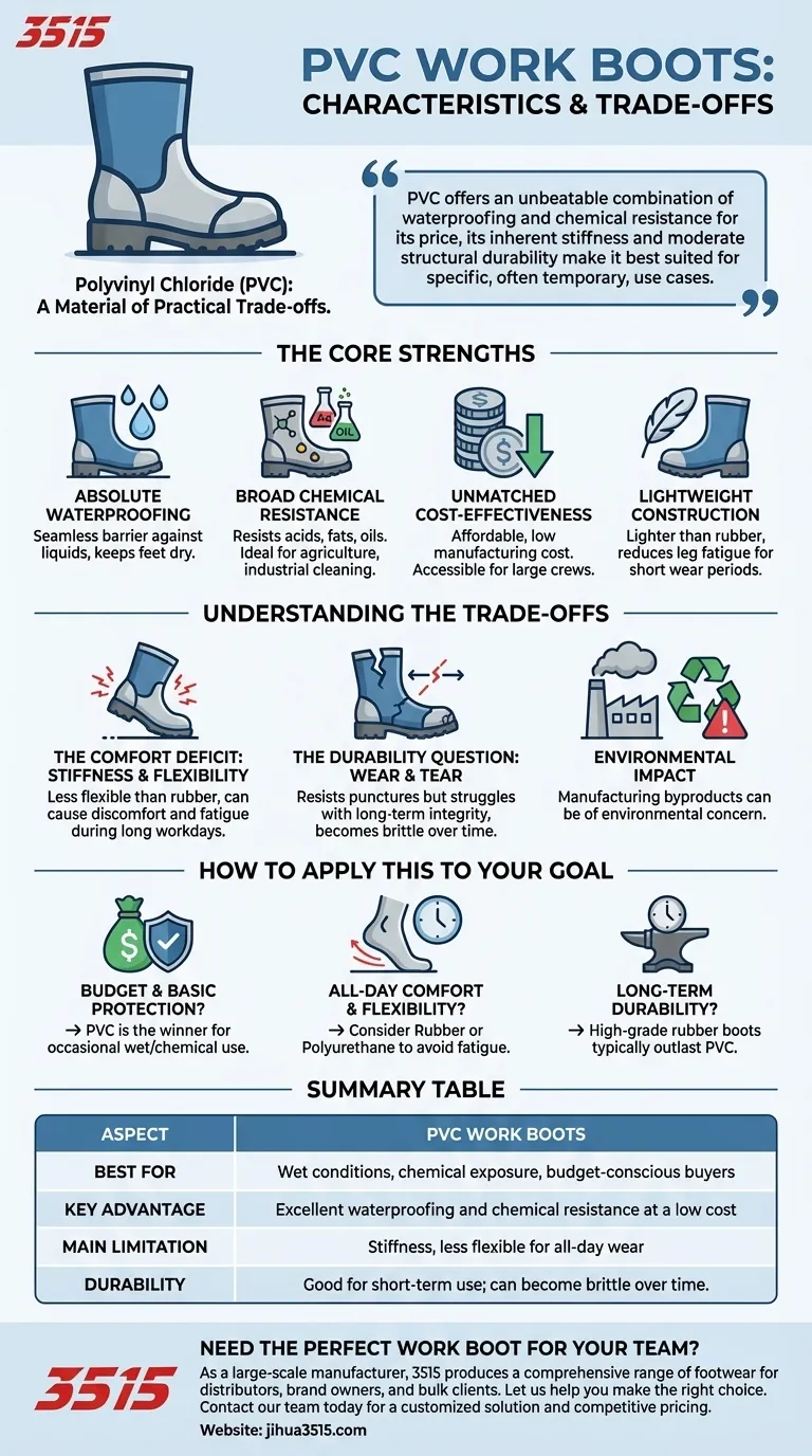 작업화용 PVC의 주요 특징은 무엇인가요? 탁월한 방수 및 내화학성 시각적 가이드