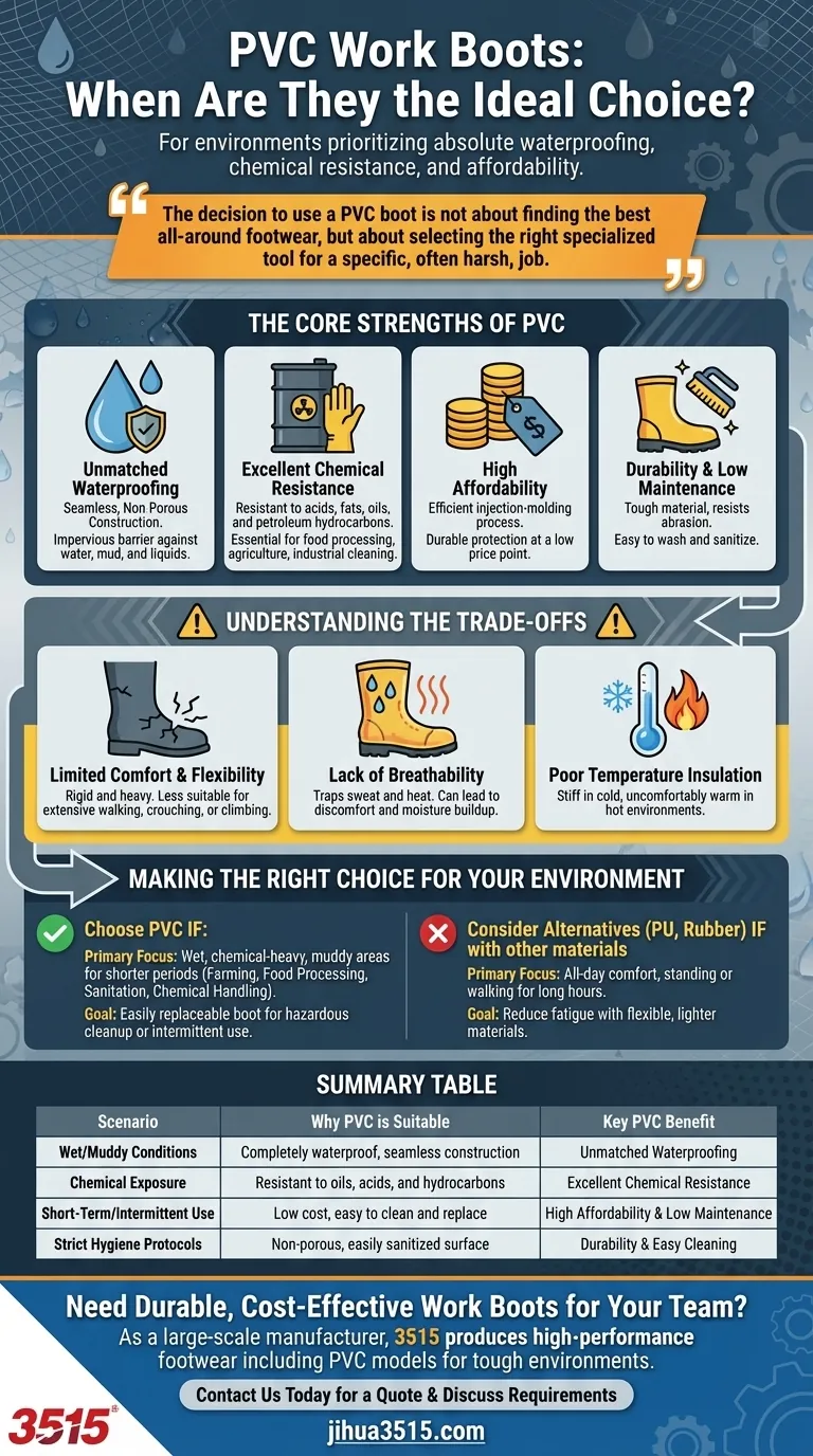 في أي سيناريوهات يكون PVC هو الأنسب لأحذية العمل؟ دليل الأحذية المقاومة للماء والمواد الكيميائية دليل مرئي