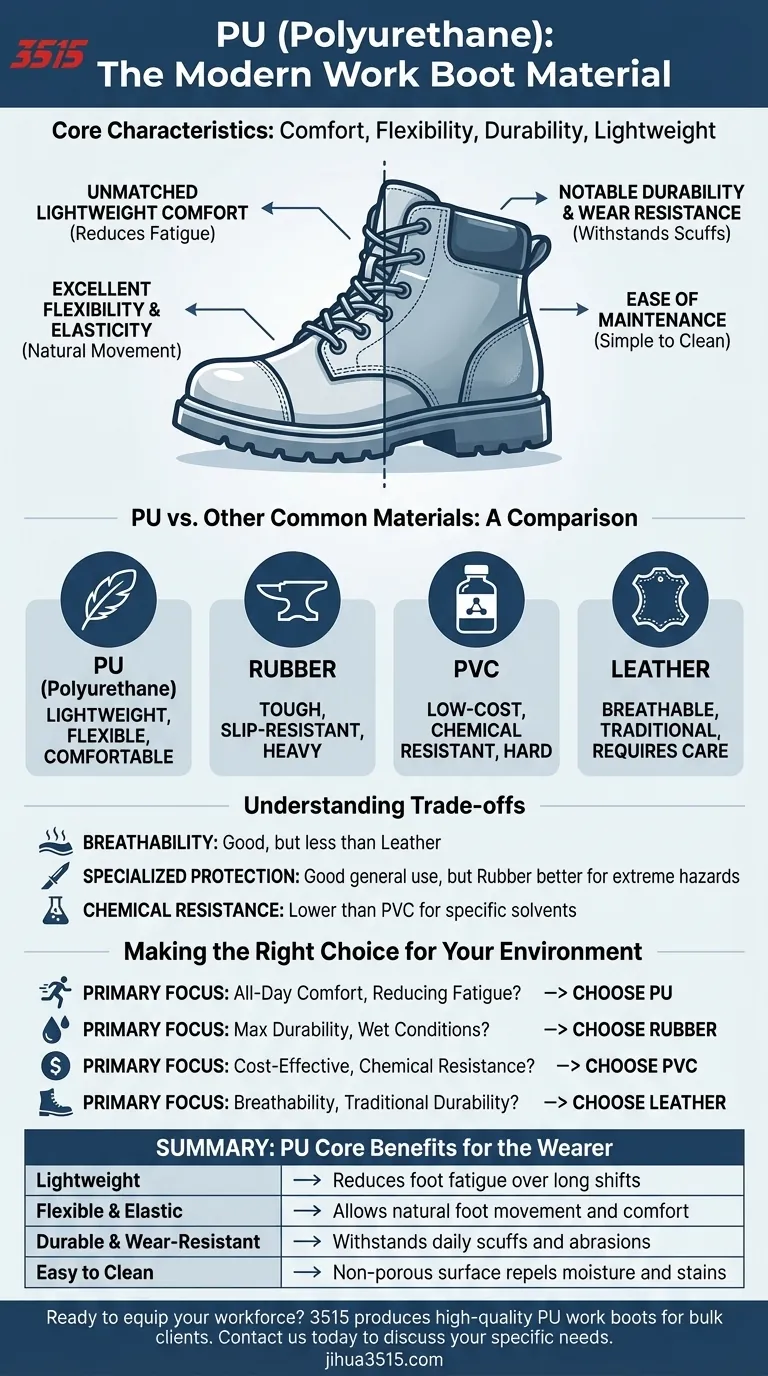 ¿Cuáles son las principales características del PU como material para botas de trabajo? Ligero, flexible y duradero Guía Visual