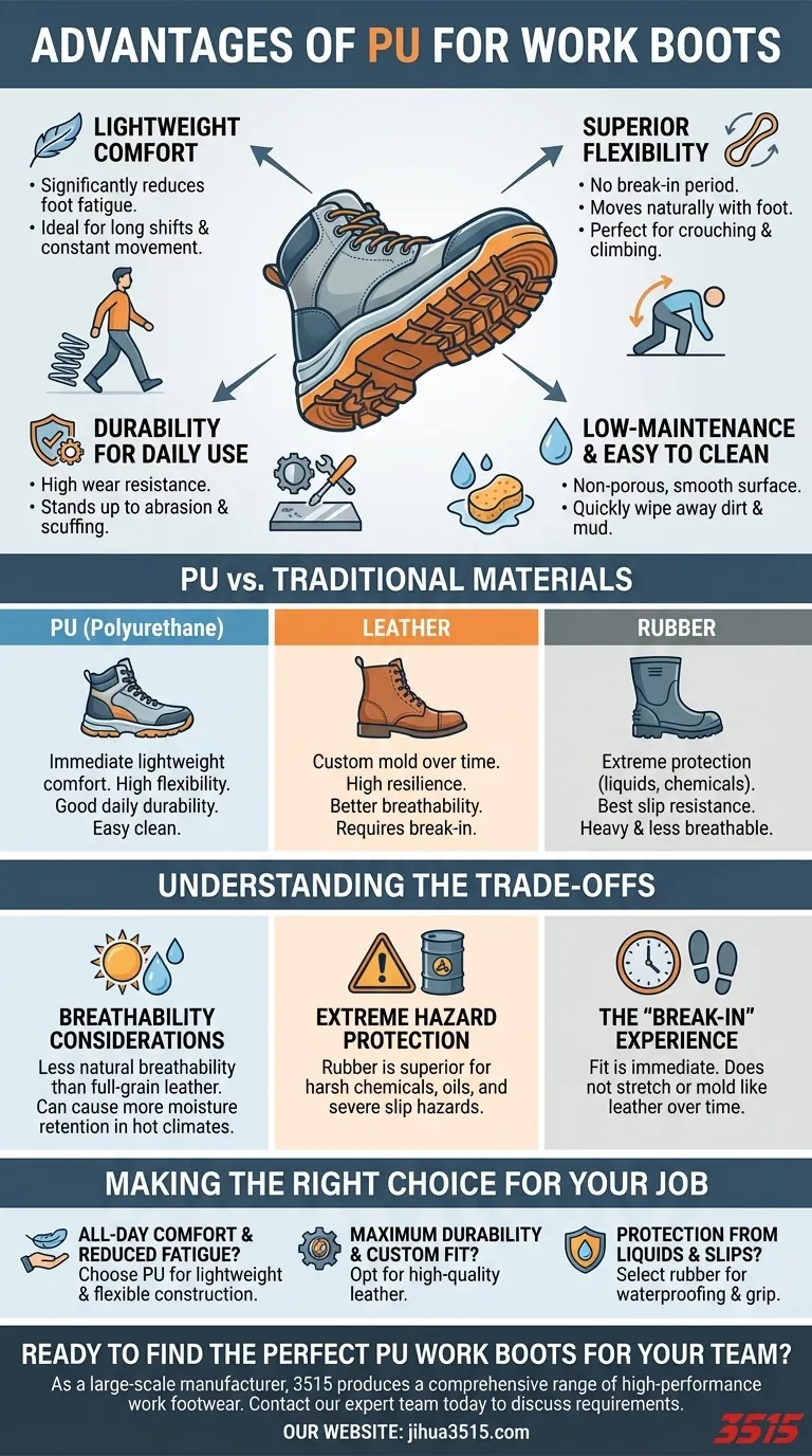What are the advantages of using PU for work boots? Lightweight Comfort & Durability Explained Visual Guide