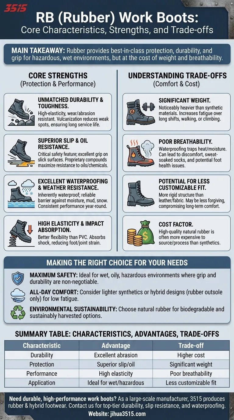 ¿Cuáles son las principales características del RB (caucho) como material para botas de trabajo? Durabilidad y resistencia al deslizamiento inigualables Guía Visual