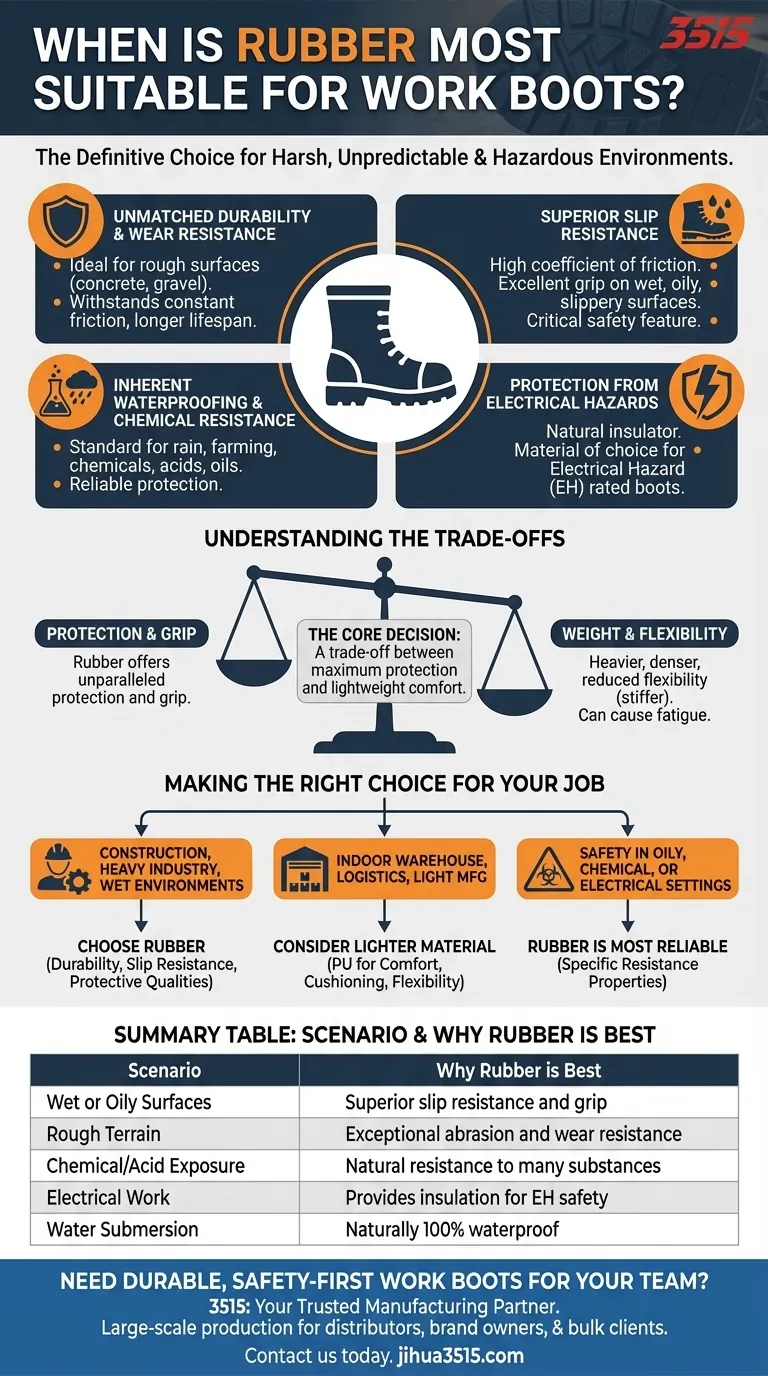 في أي سيناريوهات يكون المطاط هو الأنسب لأحذية العمل؟ حماية لا مثيل لها لمواقع العمل القاسية دليل مرئي