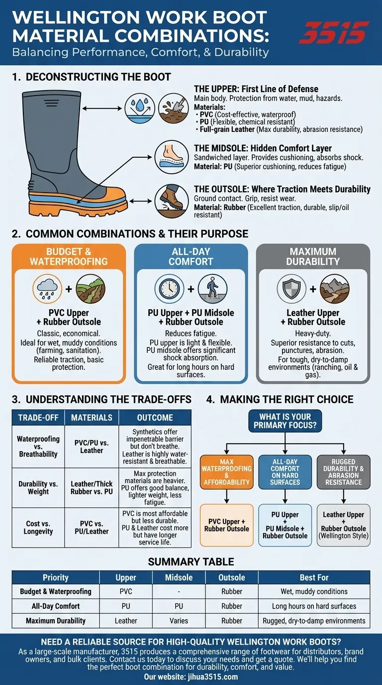 레인부츠 작업화의 일반적인 소재 조합은 무엇인가요? 작업에 맞는 부츠를 선택하세요. 시각적 가이드