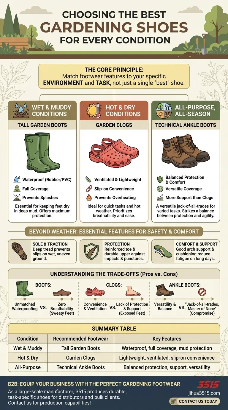 Quels sont les meilleurs types de chaussures pour différentes conditions de jardinage ? Trouvez votre correspondance parfaite. Guide Visuel