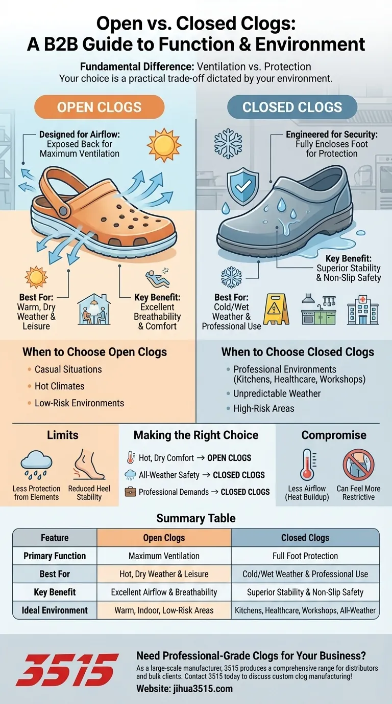 What are the differences between open and closed clogs? Choose the Right Clog for Any Environment Visual Guide