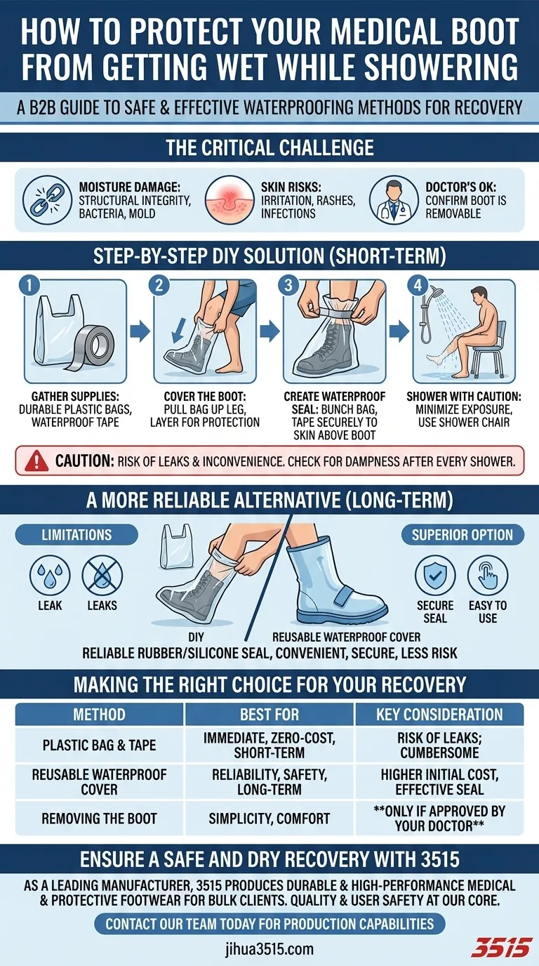 Comment protéger votre botte de la pluie pendant la douche ? Sécurisez votre rétablissement avec une étanchéité. Guide Visuel