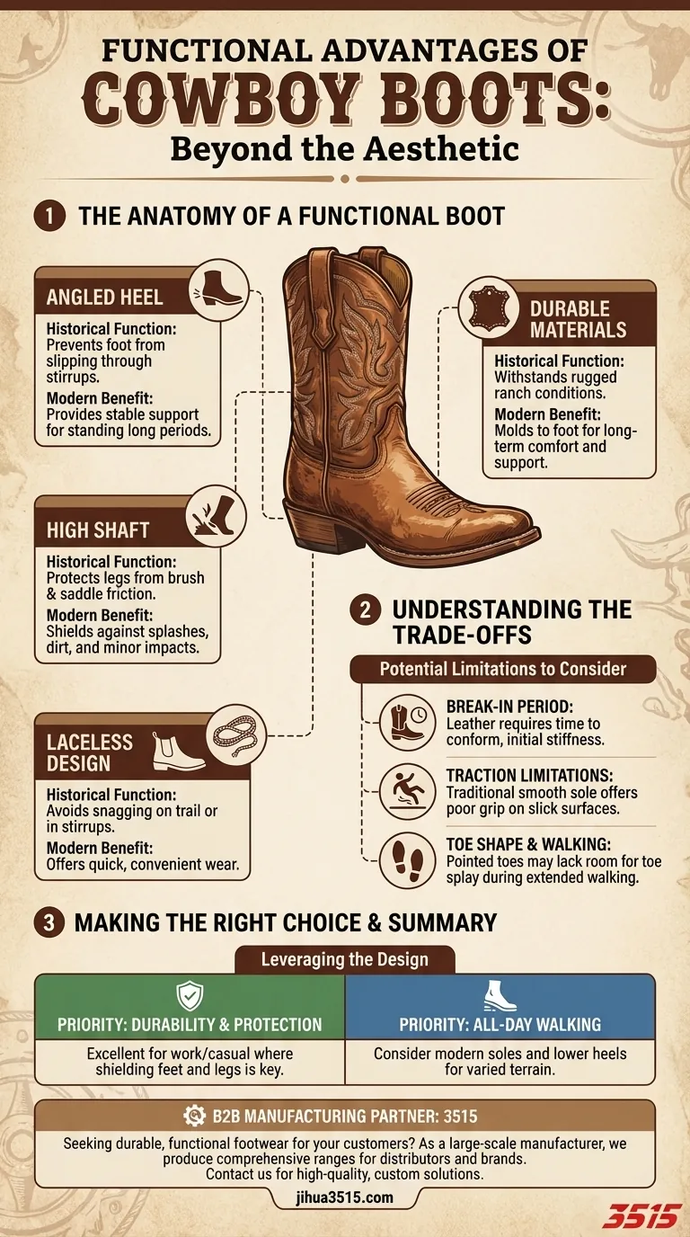 Quais vantagens funcionais as botas de cowboy oferecem? Desvendando Durabilidade, Proteção e Segurança do Cavaleiro Guia Visual