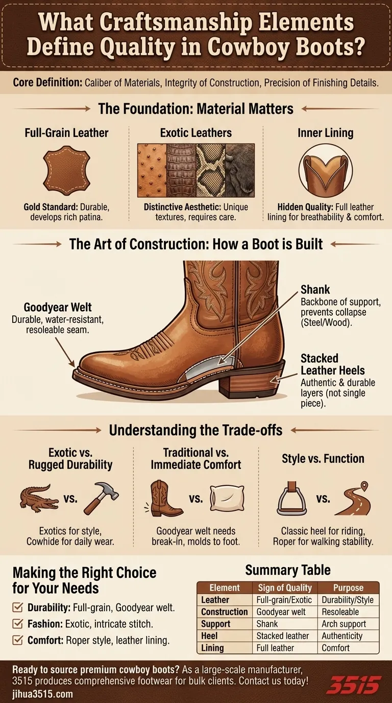 Que elementos de artesanato definem a qualidade das botas de cowboy? Os marcadores de verdadeira durabilidade e estilo Guia Visual
