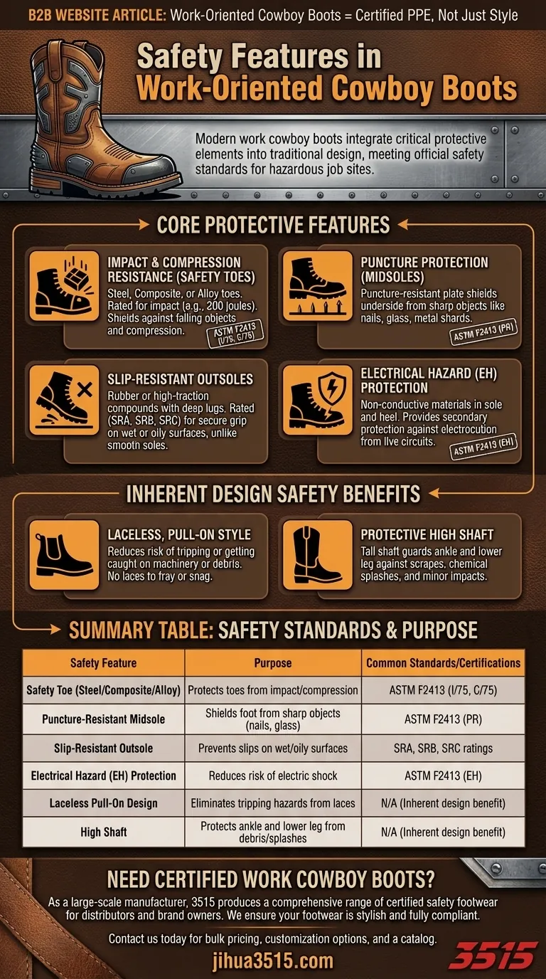 작업용 카우보이 부츠에는 어떤 안전 기능이 있습니까? 인증된 보호 기능과 스타일을 갖추십시오. 시각적 가이드
