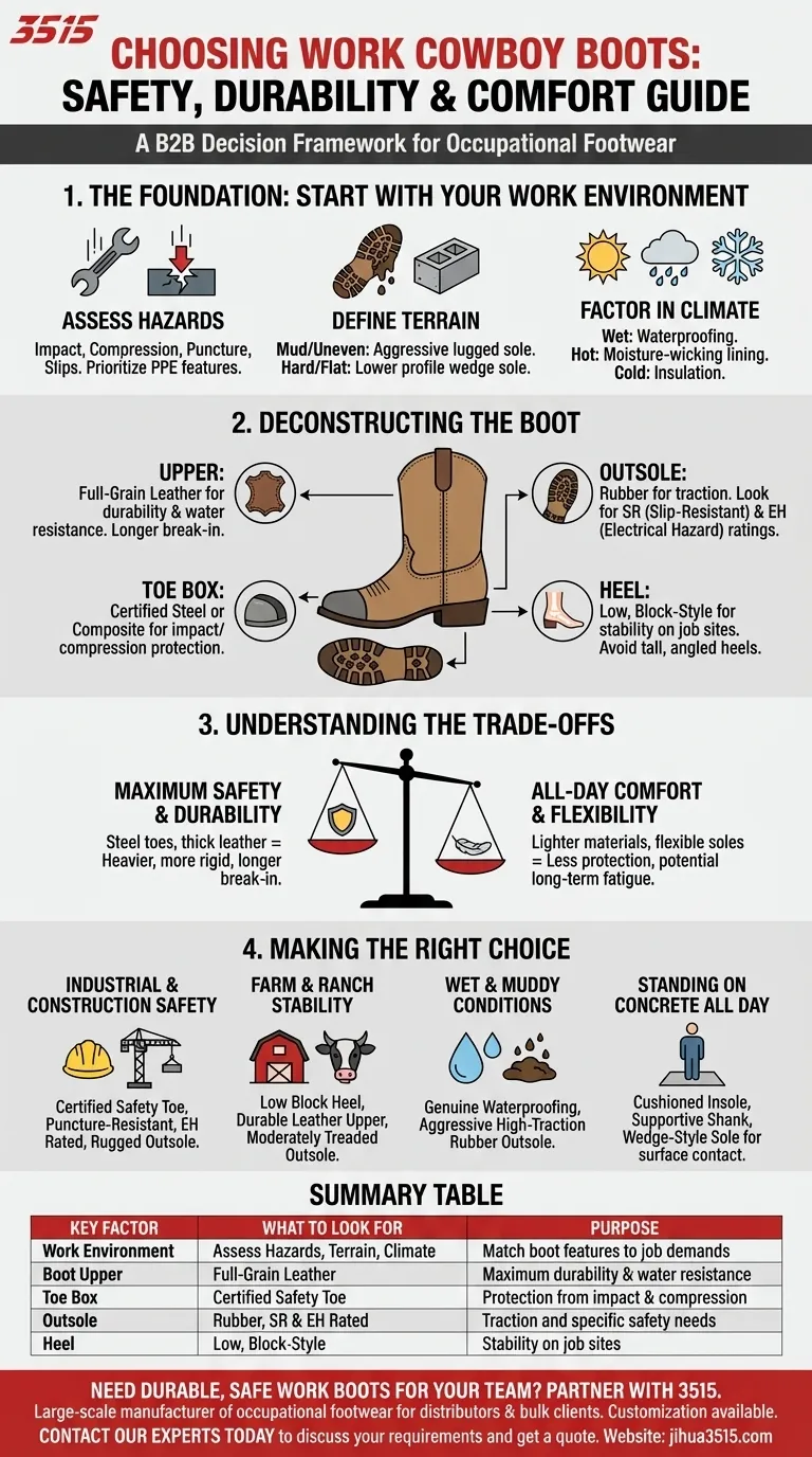 Quali fattori considerare nella scelta degli stivali da lavoro stile cowboy? Una guida alla sicurezza, durata e comfort Guida Visiva