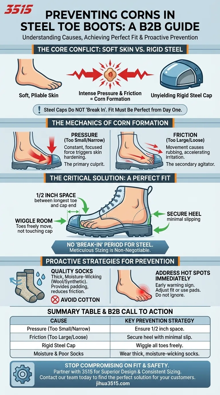 Qu'est-ce qui cause les cors dans les bottes à embout d'acier et comment peuvent-ils être évités ? Maîtrisez l'ajustement parfait pour éviter la douleur Guide Visuel