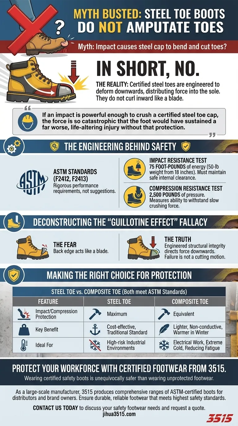 هل هناك أي حقيقة للأسطورة القائلة بأن أحذية السلامة ذات المقدمة الفولاذية تسبب إصابات في الأصابع عند الاصطدام؟ دحض المخاوف الشائعة المتعلقة بالسلامة دليل مرئي