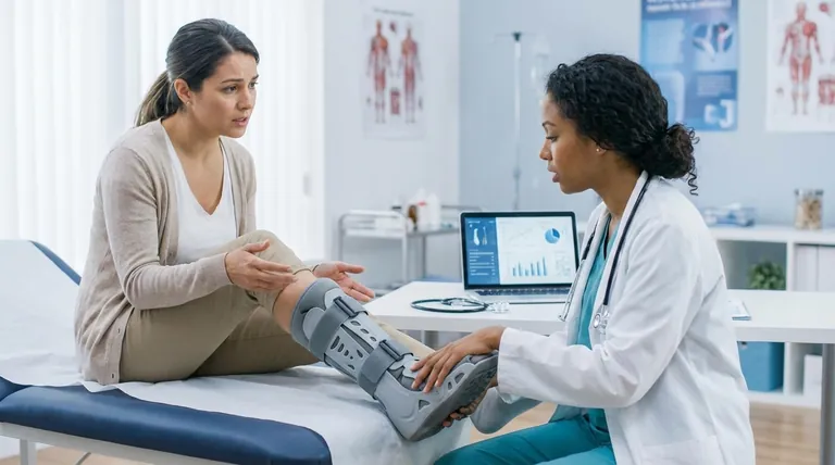 What changes in health should prompt contacting a doctor while using a walking boot? Key Warning Signs