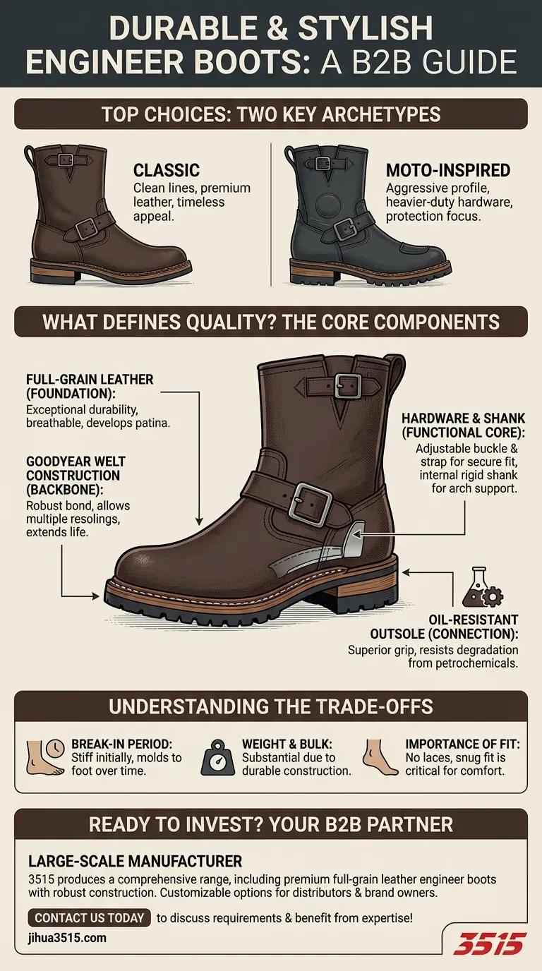 ما هي أفضل الخيارات لأحذية المهندسين المتينة والأنيقة؟ اكتشف الأفضل للارتداء طويل الأمد. دليل مرئي