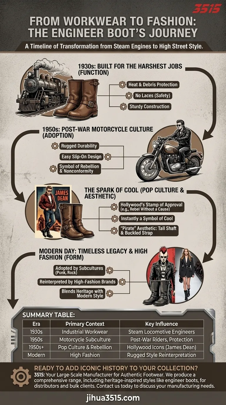 엔지니어 부츠는 어떻게 작업복에서 패션으로 전환되었나요? 기관차에서 런웨이까지 시각적 가이드