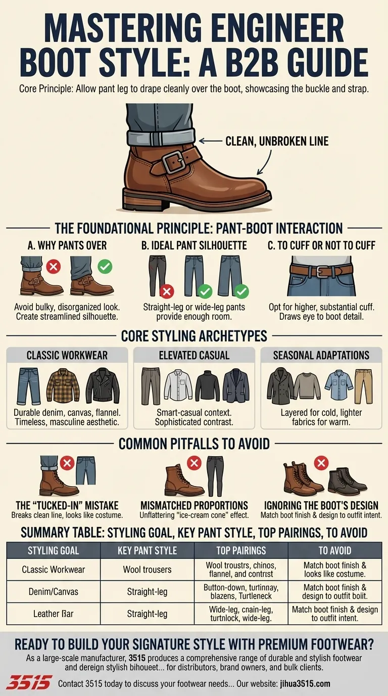 エンジニアブーツをファッションに取り入れるには？ ラギッドなエレガンスの芸術をマスターする ビジュアルガイド