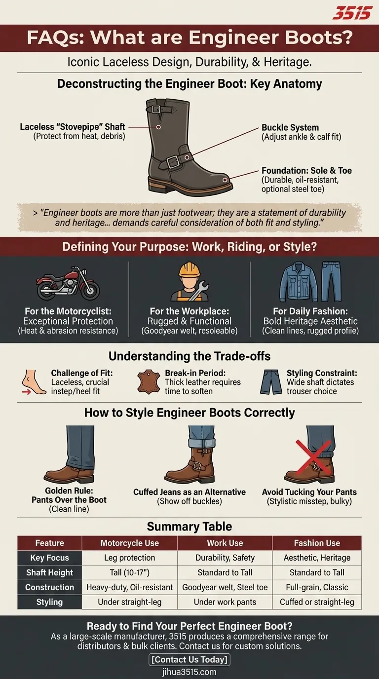 エンジニアブーツに関するよくある質問は何ですか？フィット感、スタイル、用途に関する完全ガイドを入手しましょう。 ビジュアルガイド