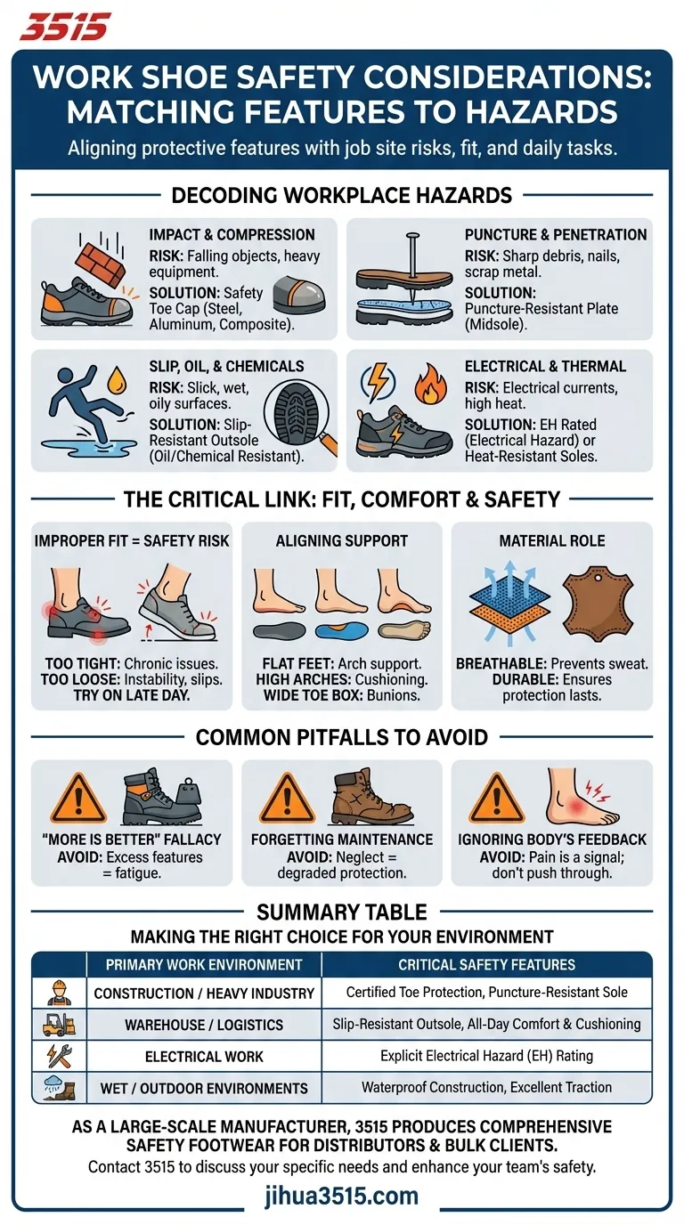 Quelles sont les principales considérations de sécurité lors du choix de chaussures de travail ? Un guide pour faire correspondre les dangers et les chaussures. Guide Visuel