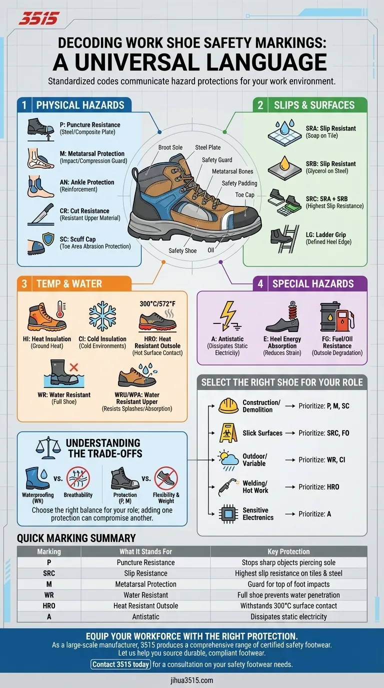 What do common markings on work shoes indicate? Your Guide to Decoding Safety Footwear Visual Guide