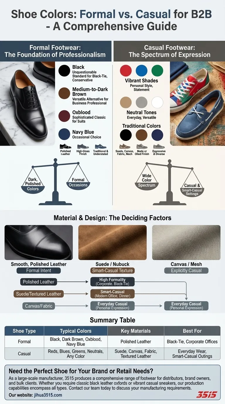 Quali colori sono tipici per le scarpe eleganti e casual? Una guida per abbinare colore e occasione Guida Visiva