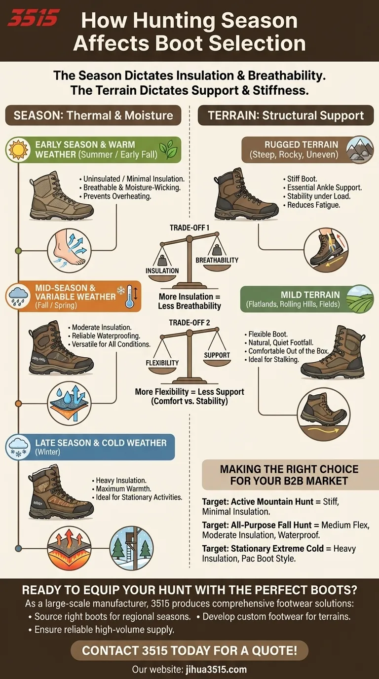 狩猎季节如何影响靴子选择？根据季节和地形选择合适的靴子 图解指南