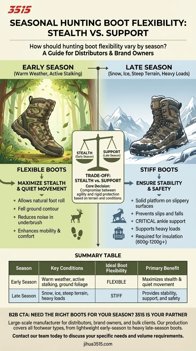 Как должна меняться гибкость охотничьих ботинок в зависимости от сезона? Оптимизируйте скрытность и поддержку для каждой охоты Визуальное руководство