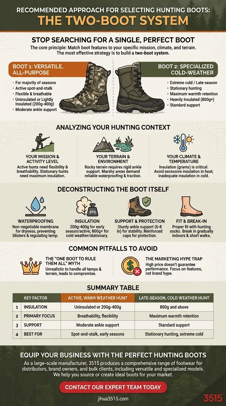 Qual è l'approccio consigliato per la scelta degli scarponi da caccia? Costruire un sistema a due scarponi per tutte le stagioni Guida Visiva