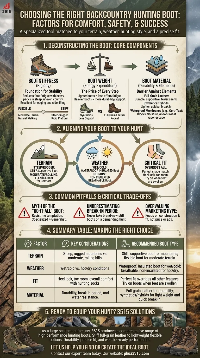 What factors should hunters consider when choosing backcountry hunting boots? Find Your Perfect Match for the Hunt Visual Guide