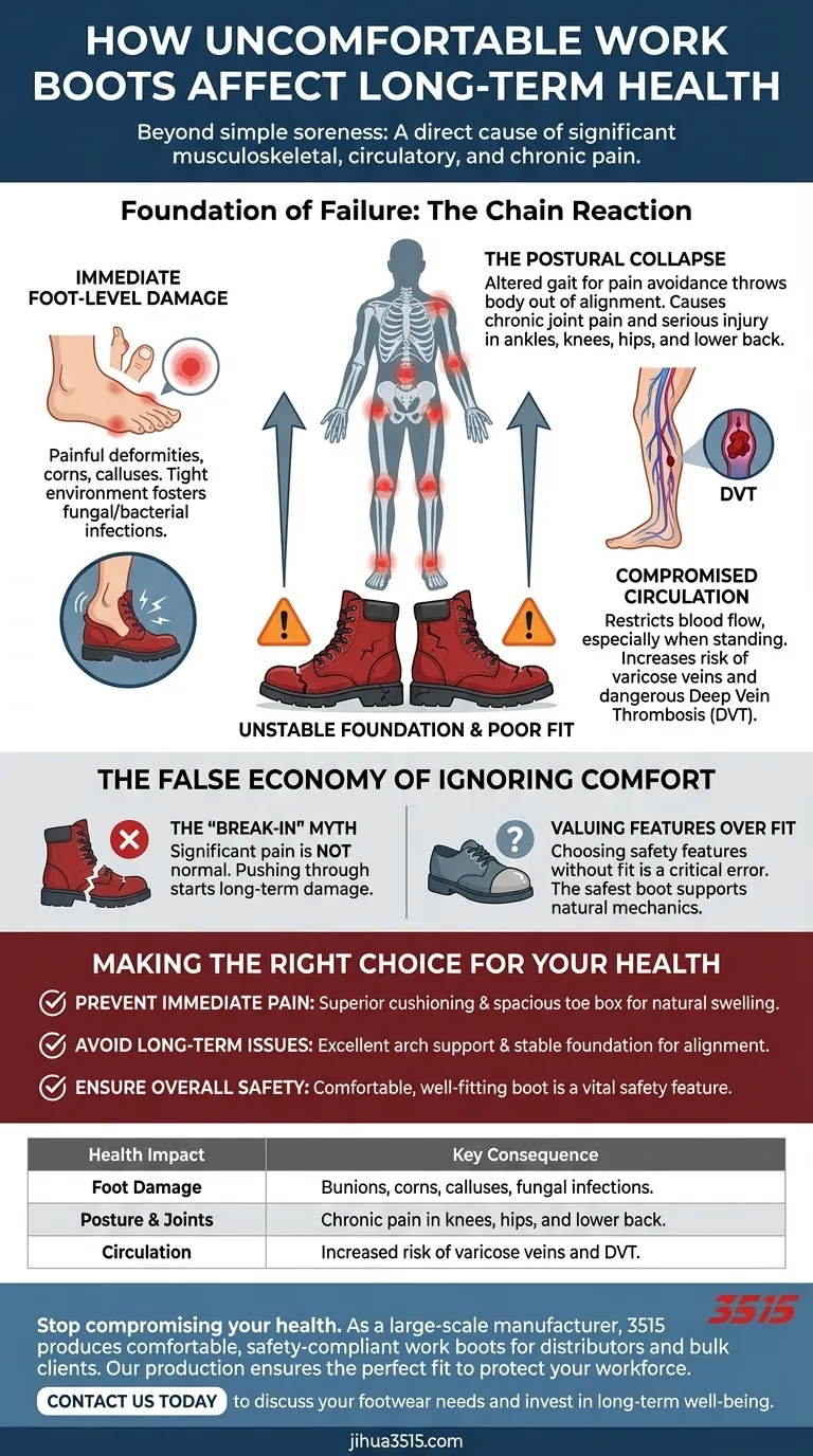 Как неудобная рабочая обувь влияет на долгосрочное здоровье? Предотвращение повреждений опорно-двигательного аппарата и кровообращения Визуальное руководство