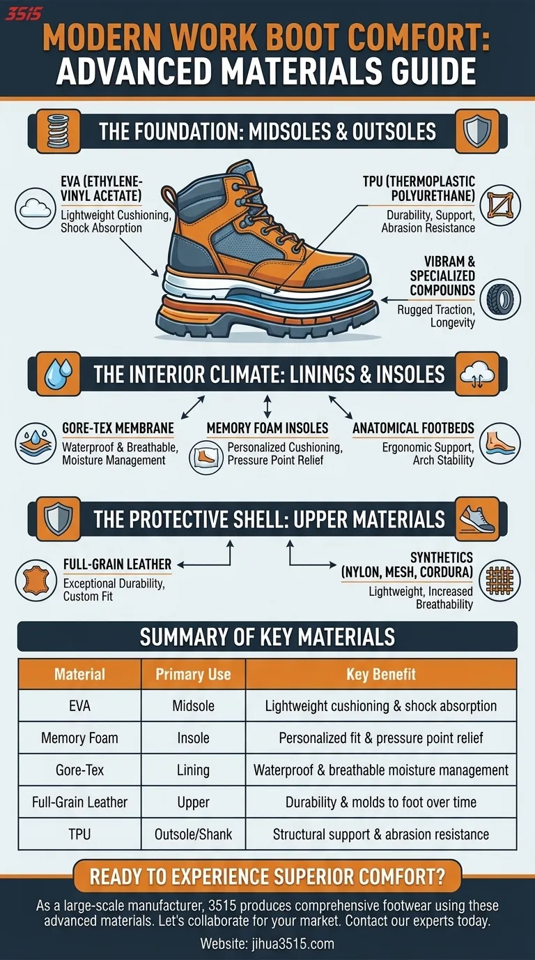 Quali materiali vengono comunemente utilizzati negli scarponi da lavoro moderni per il comfort? Una guida al supporto per tutto il giorno Guida Visiva