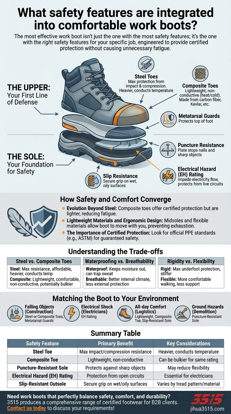 快適な安全靴にはどのような安全機能が組み込まれていますか？快適さを犠牲にすることなく認定された保護を手に入れましょう ビジュアルガイド