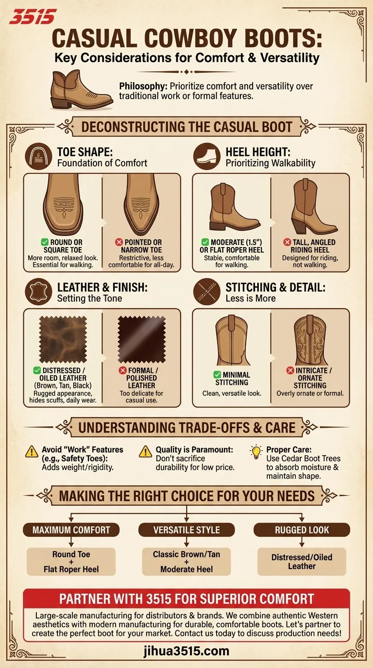 カジュアルなカウボーイブーツの主な検討事項は何ですか？一日中快適に過ごせる最適なフィット感を見つけましょう ビジュアルガイド