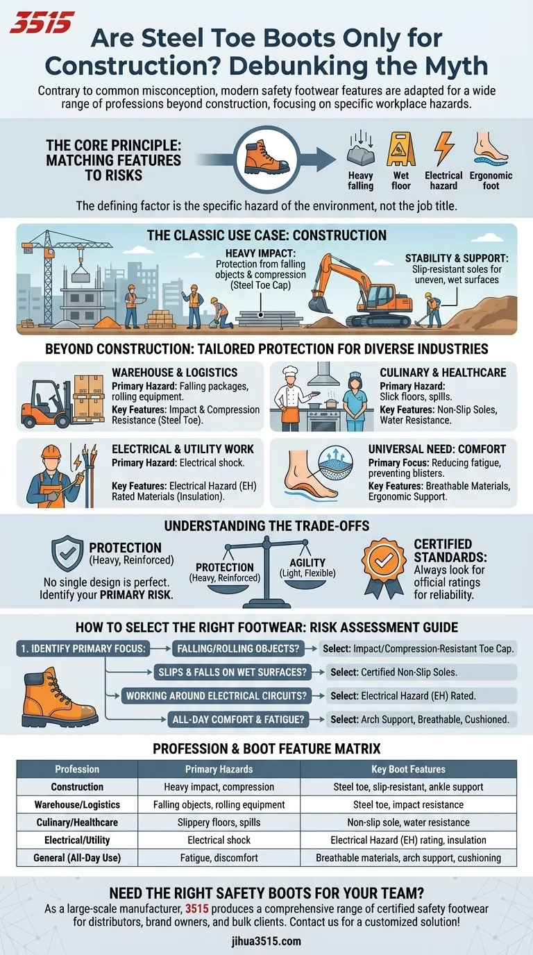 هل أحذية السلامة ذات مقدمة فولاذية مخصصة لعمال البناء فقط؟ اكتشف أحذية السلامة المناسبة لصناعتك دليل مرئي