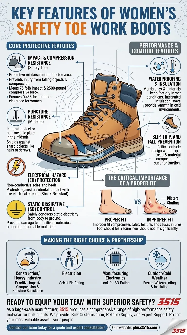 What are the key features of women's safety toe work boots? Essential Protection for Hazardous Work Visual Guide