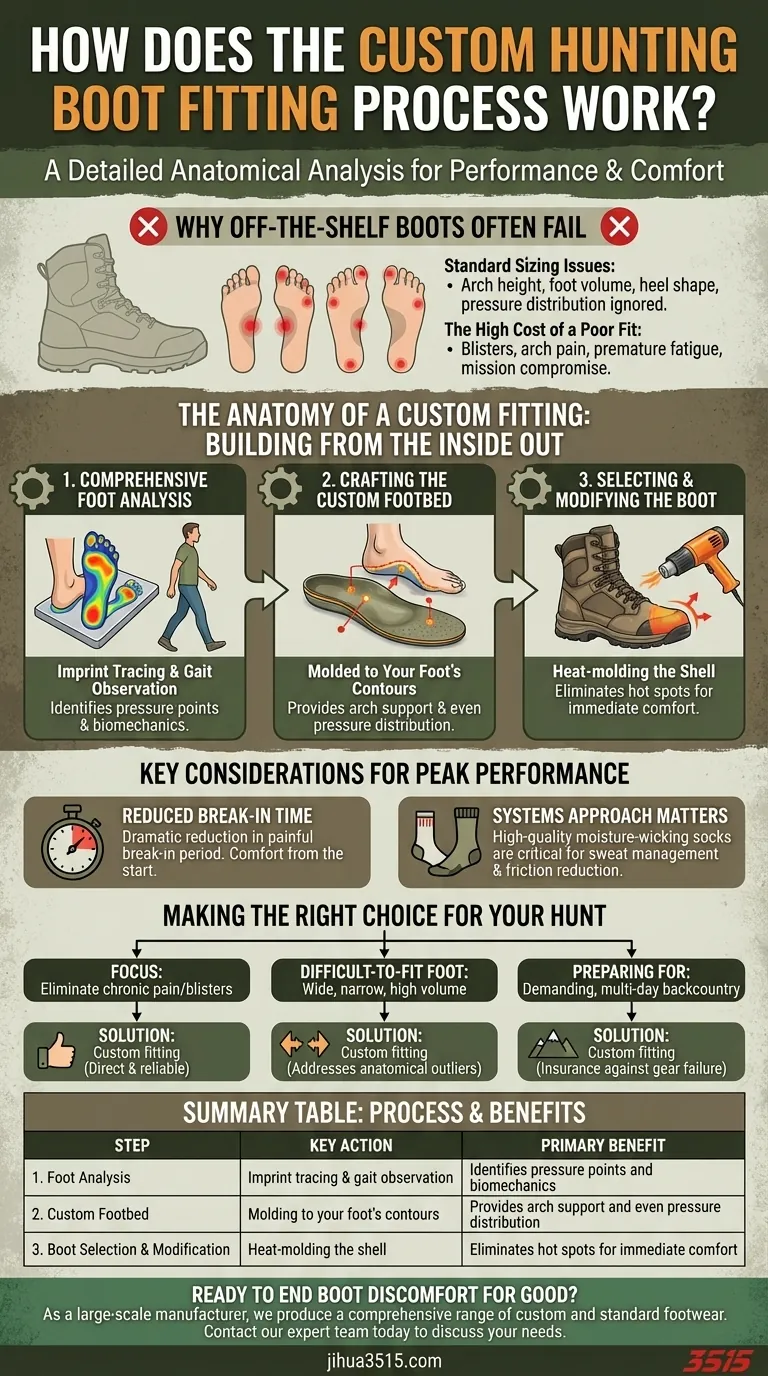 How does the boot fitting process work for custom hunting boots? Achieve Perfect Fit for Backcountry Hunts Visual Guide