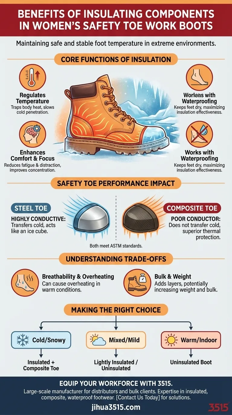 What are the benefits of the insulating components in women's safety toe work boots? Achieve Comfort and Safety in Extreme Cold Visual Guide