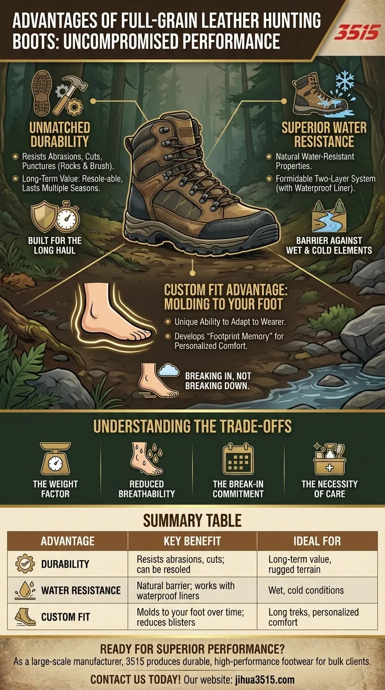 What are the advantages of full-grain leather hunting boots? Unmatched Durability & Custom Fit Visual Guide