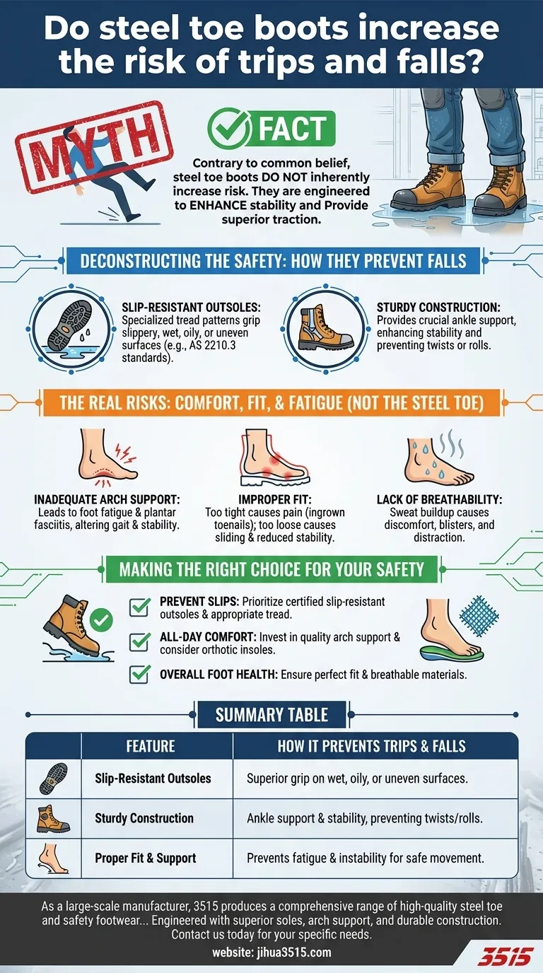 Gli scarponi con punta in acciaio aumentano il rischio di inciampare e cadere? Come un design di qualità migliora la stabilità Guida Visiva
