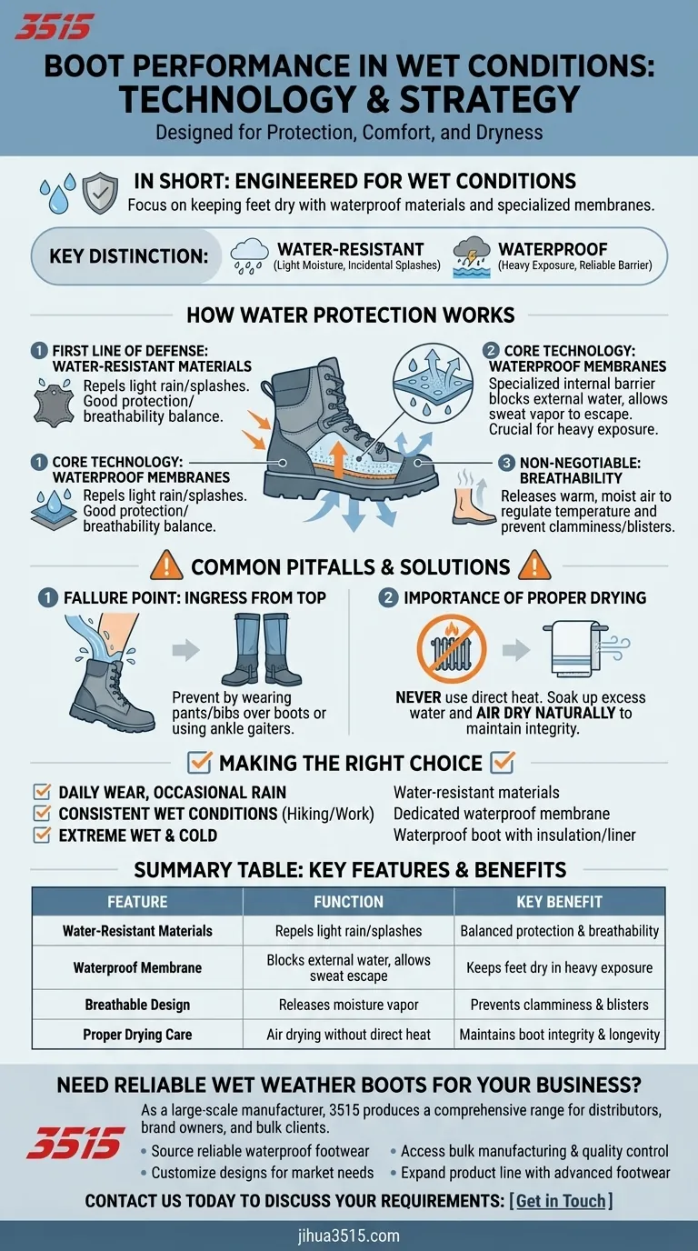 Como estas botas se comportam em condições de humidade? Domine o Design de Calçado para Mau Tempo Guia Visual