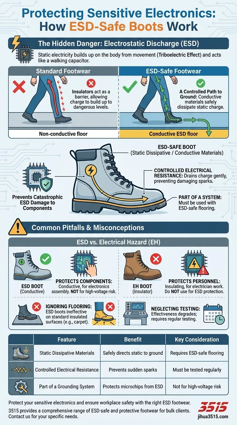 Was macht diese Stiefel für empfindliche elektronische Umgebungen geeignet? ESD-Schutz erklärt Visuelle Anleitung