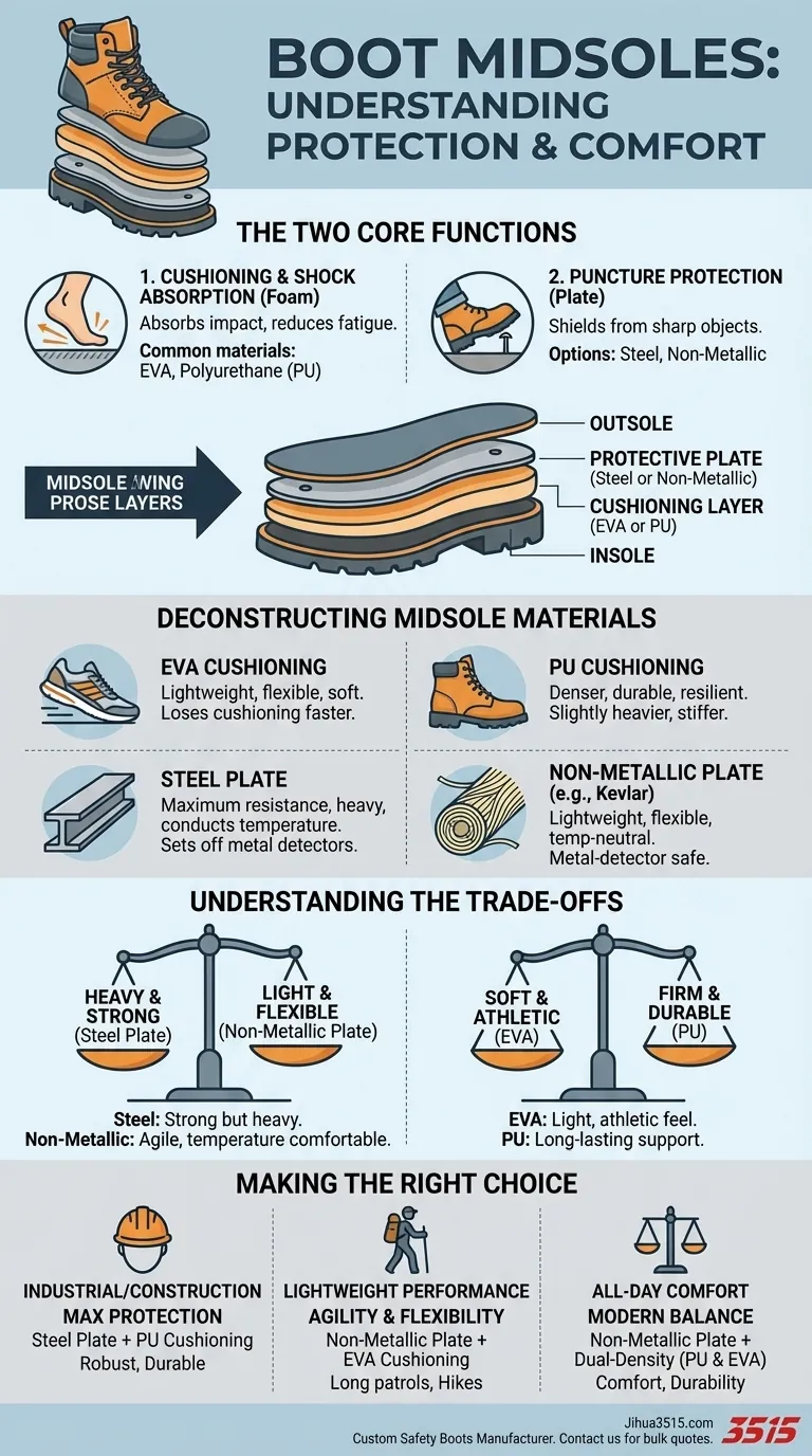 これらのブーツにはどのようなミッドソールがありますか？スチールまたは非金属保護から選択してください ビジュアルガイド