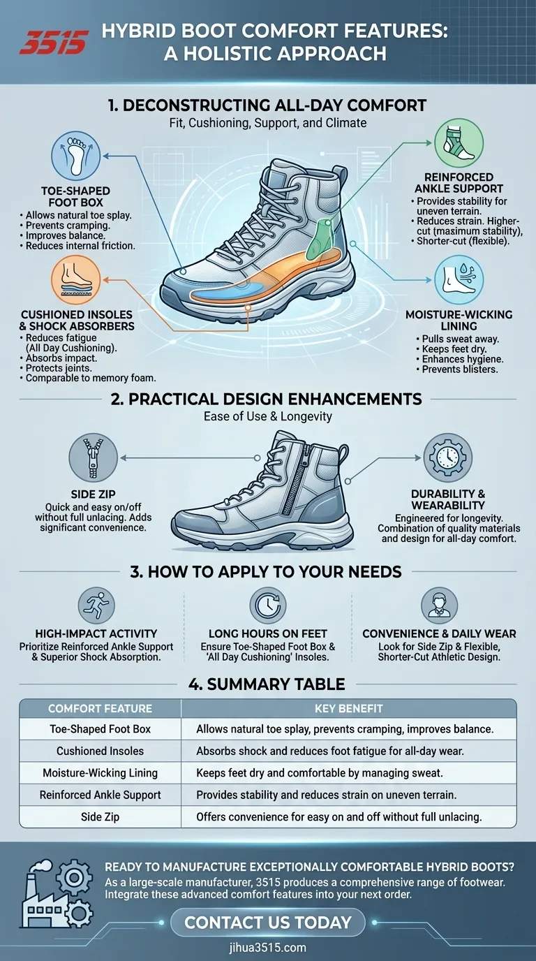 Quais recursos de conforto são destacados nas botas híbridas? Um guia para suporte e amortecimento durante todo o dia Guia Visual