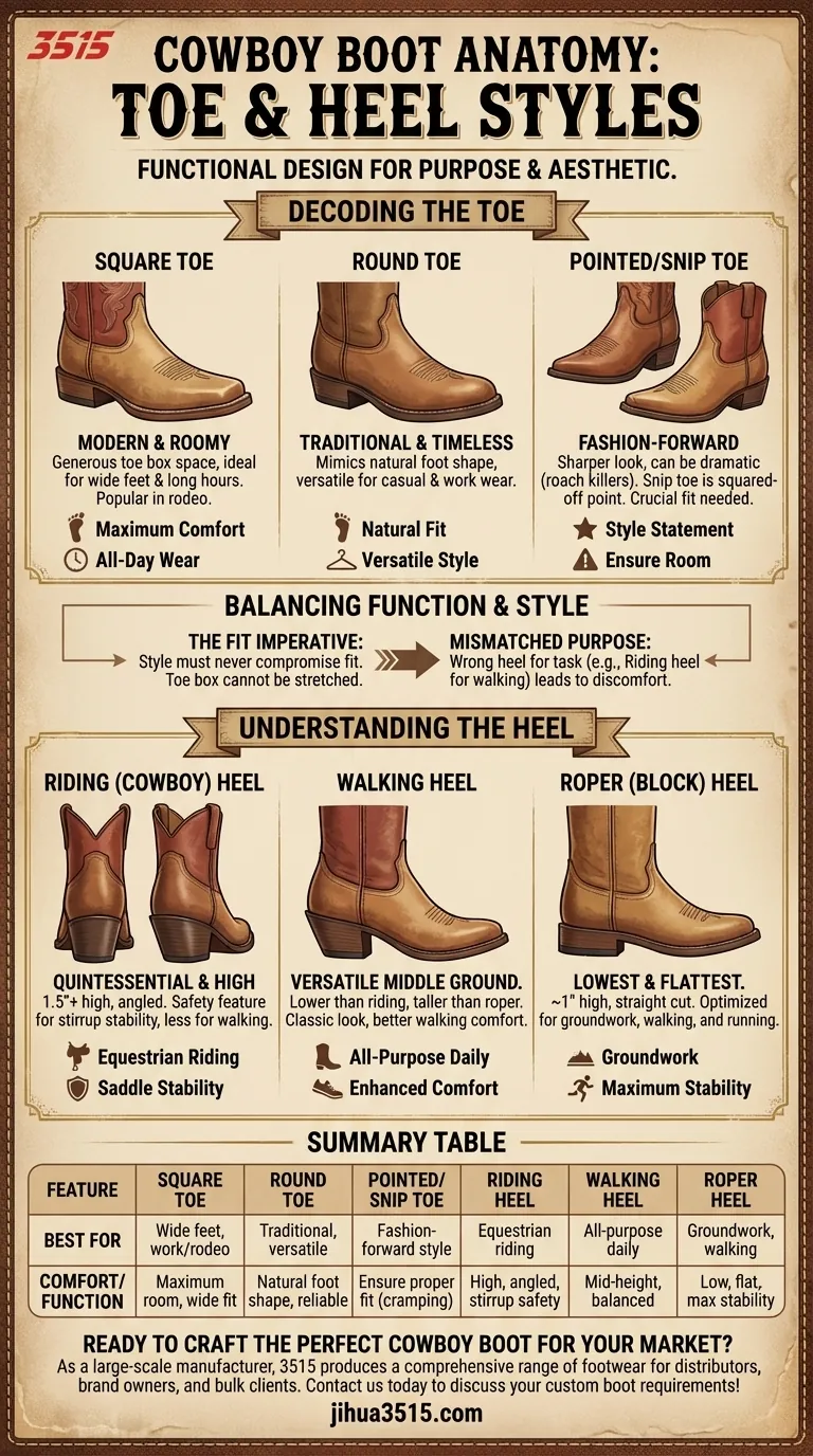Quels styles d'embouts et de talons sont disponibles pour les bottes de cowboy ? Trouvez votre ajustement parfait pour le travail ou le style Guide Visuel