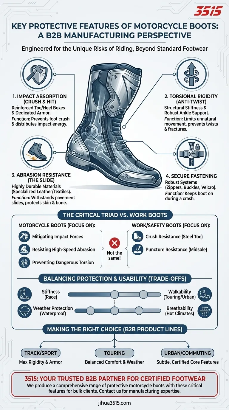 오토바이 부츠에는 일반적으로 어떤 주요 보호 기능이 포함되어 있습니까? 필수 안전 기능 설명 시각적 가이드