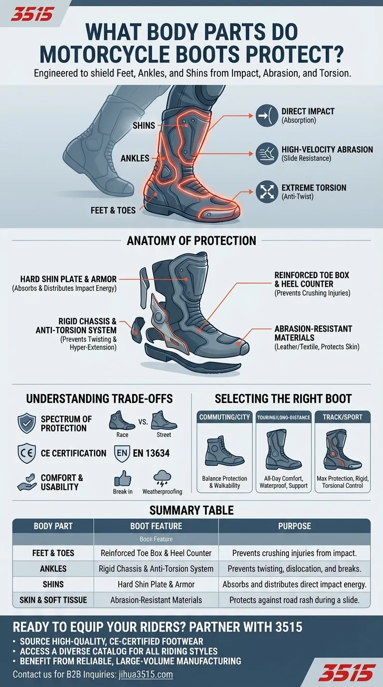 Quelles parties du corps les bottes de moto protègent-elles ? Sécurité essentielle pour les pieds, les chevilles et les tibias Guide Visuel