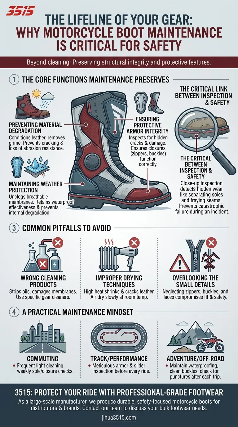 Почему уход за мотоботинками важен? Критическая связь с безопасностью водителя и долговечностью экипировки Визуальное руководство