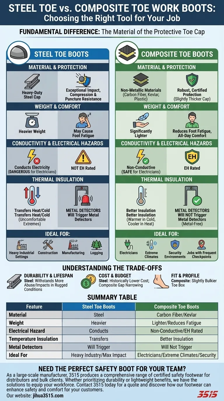 Quelles sont les différences entre les bottes de travail à embout d'acier et à embout composite ? Choisissez la bonne protection pour votre travail Guide Visuel