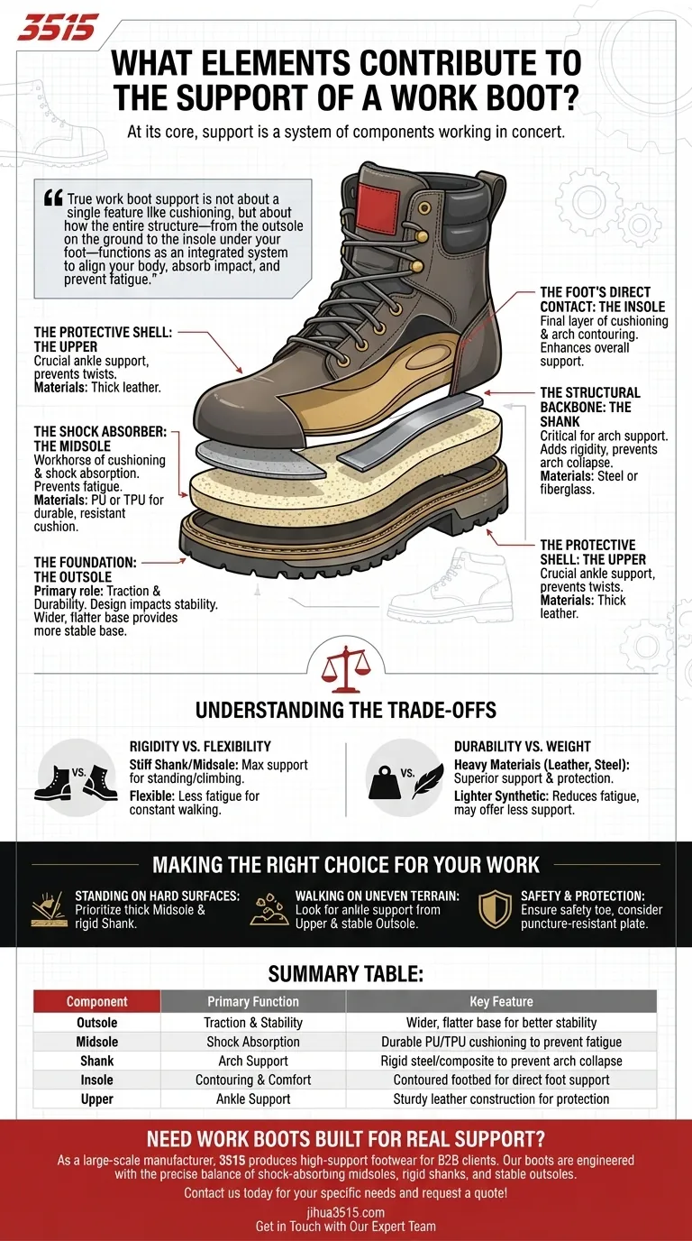 Какие элементы обеспечивают поддержку рабочей обуви? Откройте для себя ключевые компоненты для комфорта в течение всего дня Визуальное руководство