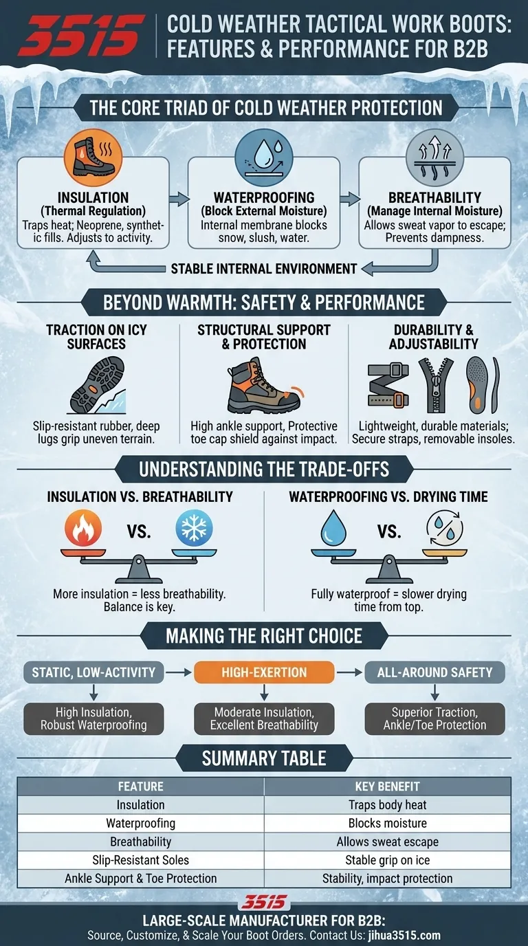 Quelles sont les caractéristiques des bottes de travail tactiques pour hommes pour le temps froid ? Restez au chaud, au sec et en sécurité Guide Visuel